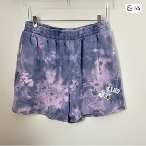‘Be Kind' Mighty Fine Purple Tie-Dye Shorts Embroidered women’s size XL